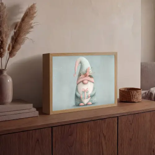Kerstgnome - Cadeau - Groen Light Box met batterij (Wandlamp) middel -sfeer2
