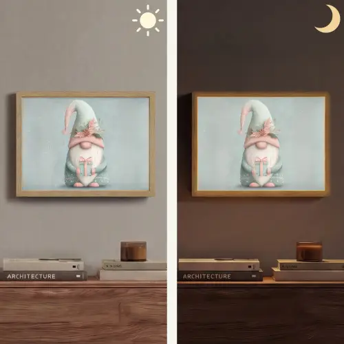 Kerstgnome - Cadeau - Groen Light Box met batterij (Wandlamp) middel -sfeer3