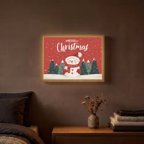 Kerstgroet - Sneeuw - Rood Light Box met batterij (Wandlamp) middel -sfeer4