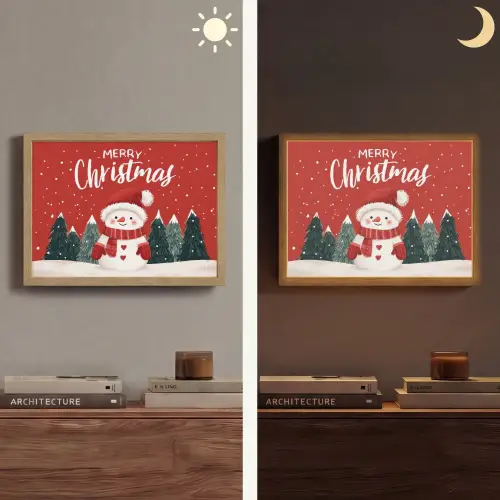 Kerstgroet - Sneeuw - Rood Light Box met batterij (Wandlamp) middel -sfeer3