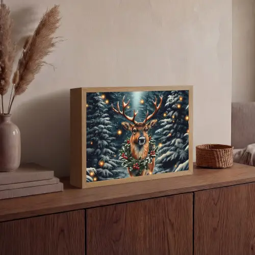 Kerst - Magie - Bos - Kleurrijk Light Box met batterij (Wandlamp) middel -sfeer2