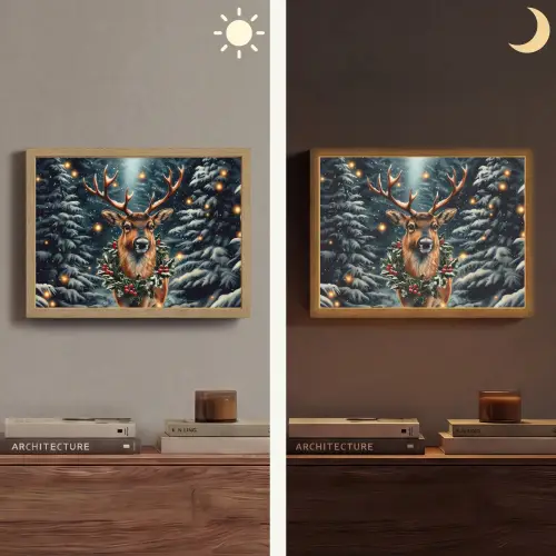 Kerst - Magie - Bos - Kleurrijk Light Box met batterij (Wandlamp) middel -sfeer3