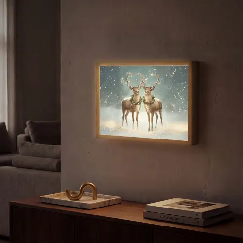 Kerstmagie - Winterwoud - Rendier Light Box met batterij (Wandlamp) middel -sfeer1