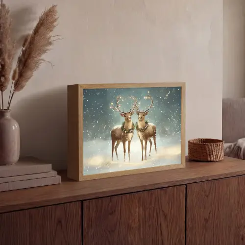 Kerstmagie - Winterwoud - Rendier Light Box met batterij (Wandlamp) middel -sfeer2