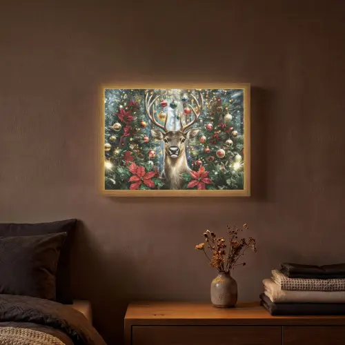 Kerstfeest - Dennenbos - Rood Light Box met batterij (Wandlamp) middel -sfeer4