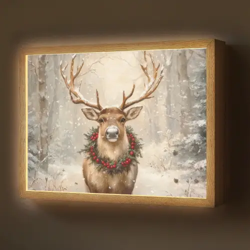 Kerst - Rendier - Winter - Krans Light Box met batterij (Wandlamp) middel -z3d_website