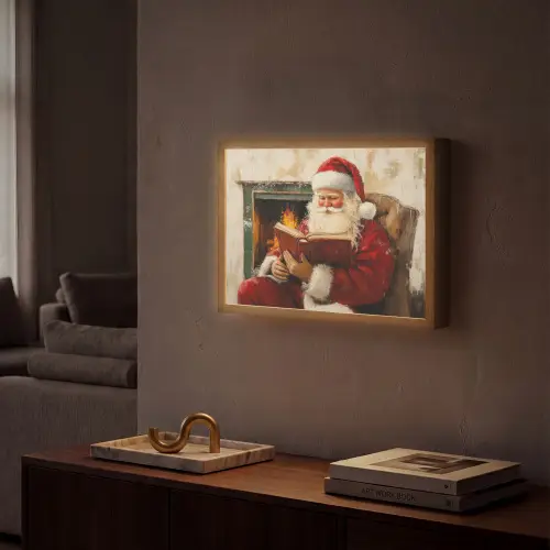 Kerst - Kerstman - Winter - Open Haard Light Box met batterij (Wandlamp) middel -sfeer1