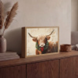 Kerst - Schotse Hooglander - Bruin - Krans Light Box met batterij (Wandlamp) middel -sfeer2