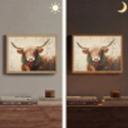 Kerst - Schotse Hooglander - Bruin - Krans Light Box met batterij (Wandlamp) middel -sfeer3