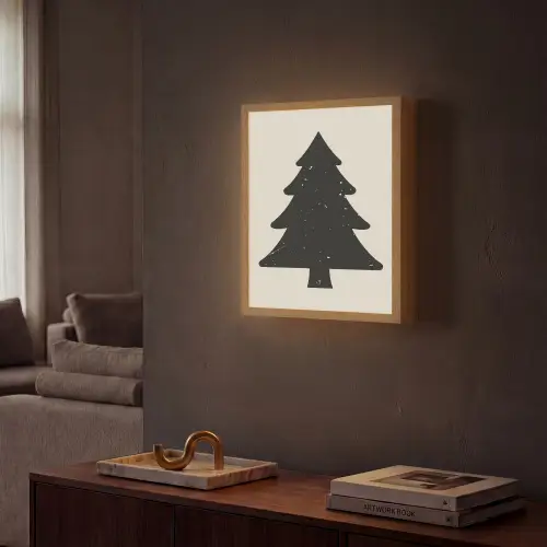Kerstboom - Zwarte kerstboom - Boom - Japandi Light Box met batterij (Wandlamp) middel -sfeer1