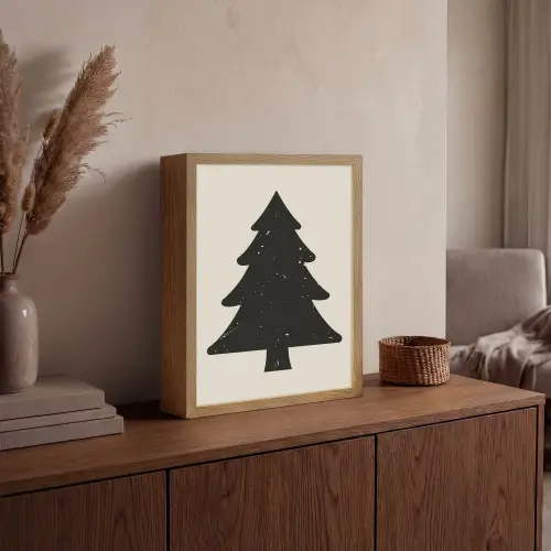 Kerstboom - Zwarte kerstboom - Boom - Japandi Light Box met batterij (Wandlamp) middel -sfeer2