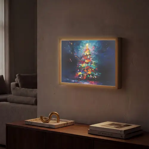 Kerstboom - Kerst - Abstract - Kleurrijk Light Box met batterij (Wandlamp) middel -sfeer1