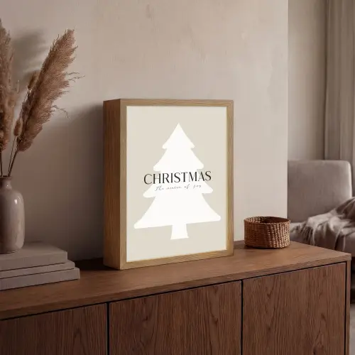 Kerstboom - Japandi - Christmas - Beige Light Box met batterij (Wandlamp) middel -sfeer2