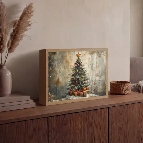 Kerstboom - Vintage - Kerst - Cadeau Light Box met batterij (Wandlamp) middel -sfeer2