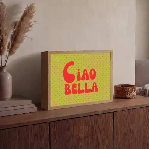 Ciao bella - Rood - Groen - Stippen Light Box met batterij (Wandlamp) middel -sfeer2