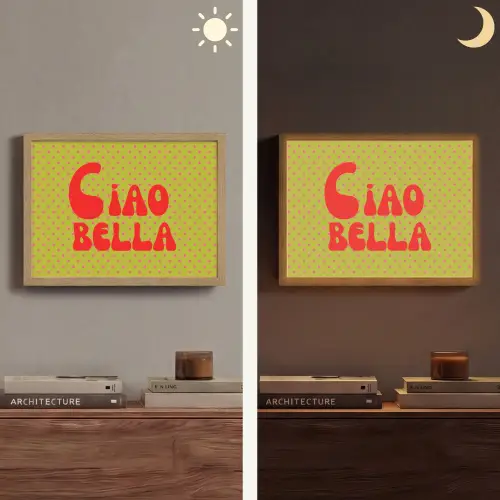 Ciao bella - Rood - Groen - Stippen Light Box met batterij (Wandlamp) middel -sfeer3