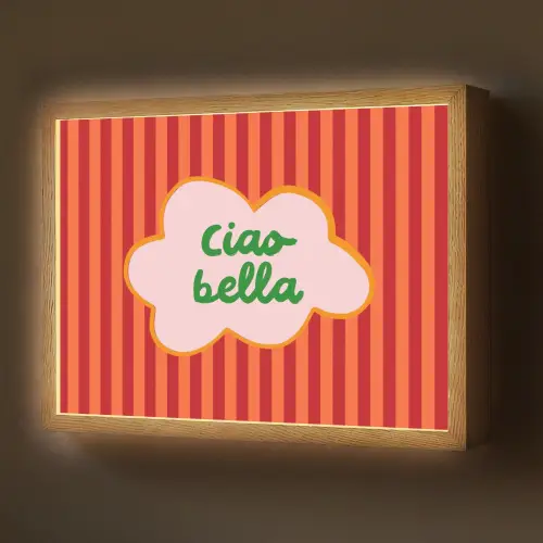 Ciao bella - Tekstwolk - Strepen - Oranje Light Box met batterij (Wandlamp) middel -z3d_website
