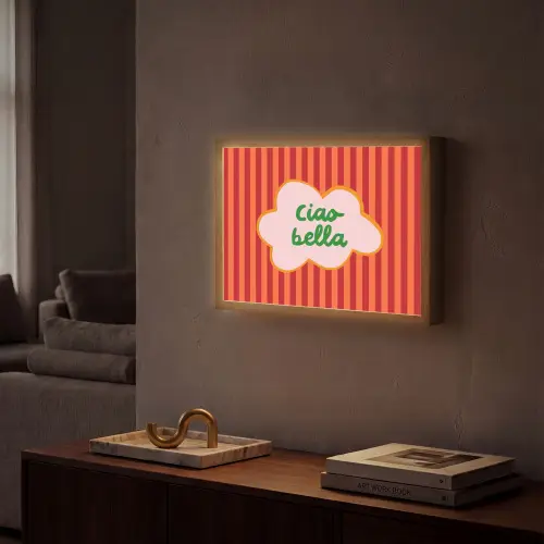 Ciao bella - Tekstwolk - Strepen - Oranje Light Box met batterij (Wandlamp) middel -sfeer1