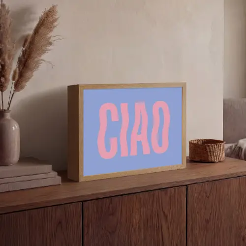 Ciao - Roze - Blauw - Golvend Light Box met batterij (Wandlamp) middel -sfeer2