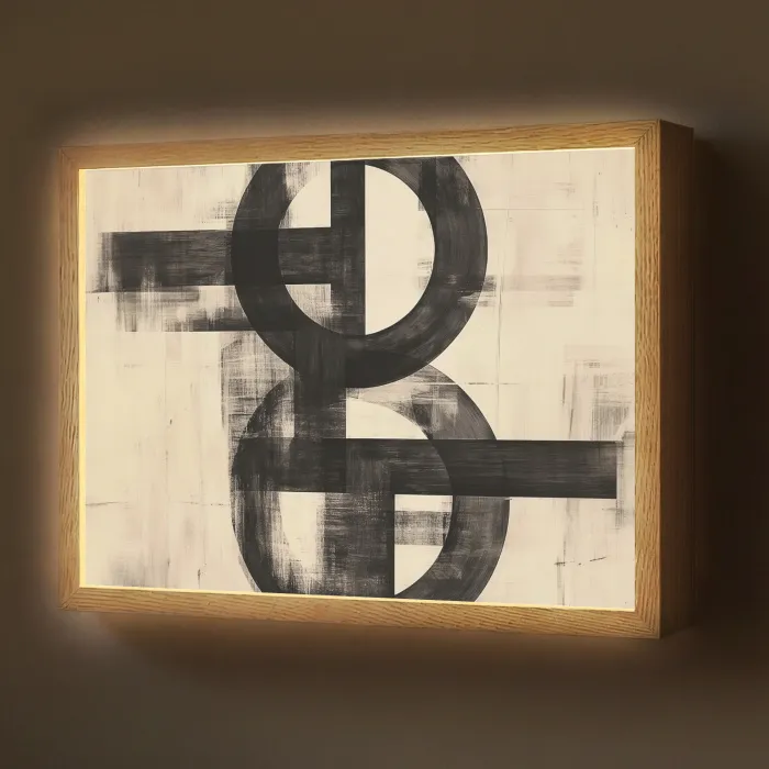 Cirkels - Balken - Zwart - Abstract Light Box met batterij (Wandlamp) middel -z3d_website
