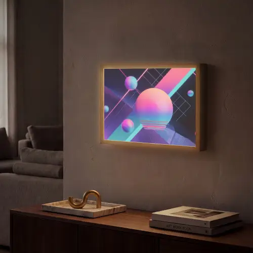 Cirkels - Vlakken - Abstract - Blauw Light Box met batterij (Wandlamp) middel -sfeer1