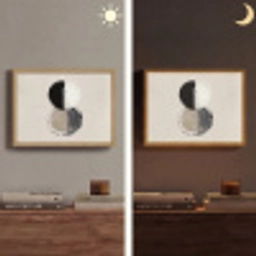 Cirkels - Strepen - Minimalistisch - Zwart Light Box met batterij (Wandlamp) middel -sfeer3