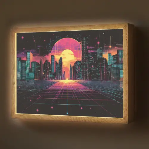 Stad - Gebouwen - Zon - Geel Light Box met batterij (Wandlamp) middel -z3d_website