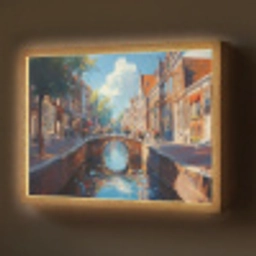 Stad - Gracht - Zon - Fietsen Light Box met batterij (Wandlamp) middel -z3d_website
