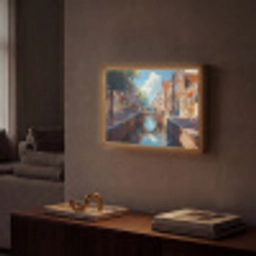 Stad - Gracht - Zon - Fietsen Light Box met batterij (Wandlamp) middel -sfeer1