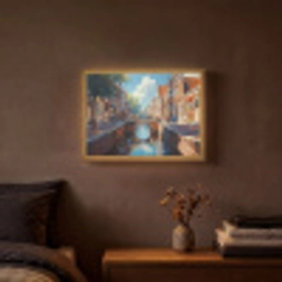 Stad - Gracht - Zon - Fietsen Light Box met batterij (Wandlamp) middel -sfeer4