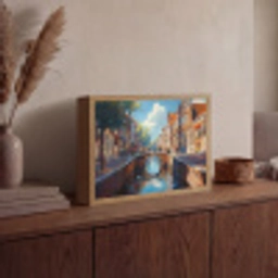 Stad - Gracht - Zon - Fietsen Light Box met batterij (Wandlamp) middel -sfeer2