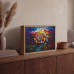 Stad - Maan - Mozaïek - Kleurrijk Light Box met batterij (Wandlamp) middel -sfeer2
