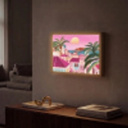 Stad - Roze - Palmbomen Light Box met batterij (Wandlamp) middel -sfeer1