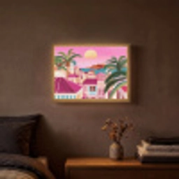 Stad - Roze - Palmbomen Light Box met batterij (Wandlamp) middel -sfeer4