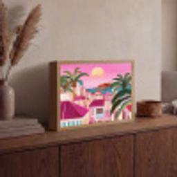 Stad - Roze - Palmbomen Light Box met batterij (Wandlamp) middel -sfeer2