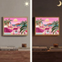 Stad - Roze - Palmbomen Light Box met batterij (Wandlamp) middel -sfeer3
