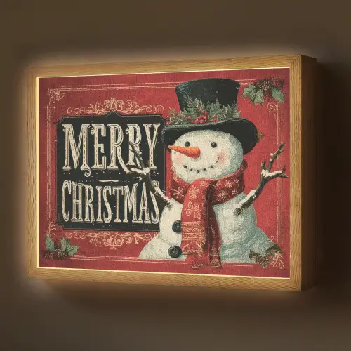 Klassiek - Kerstgroet - Sneeuwpop - Rood Light Box met batterij (Wandlamp) middel -z3d_website