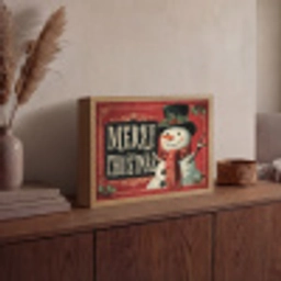 Klassiek - Kerstgroet - Sneeuwpop - Rood Light Box met batterij (Wandlamp) middel -sfeer2
