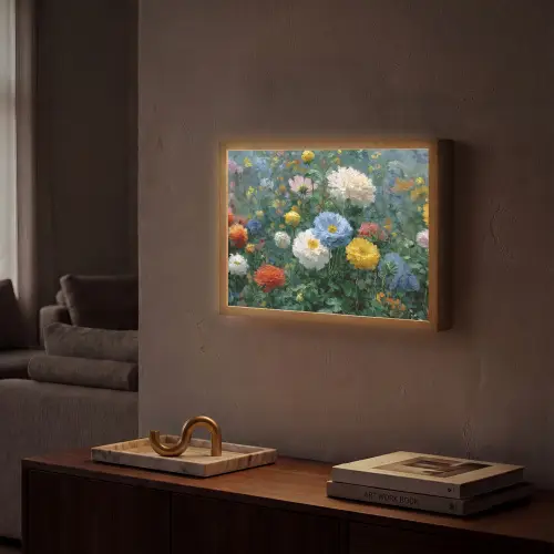 Close-up - Veld - Bloemen - Kleurrijk Light Box met batterij (Wandlamp) middel -sfeer1