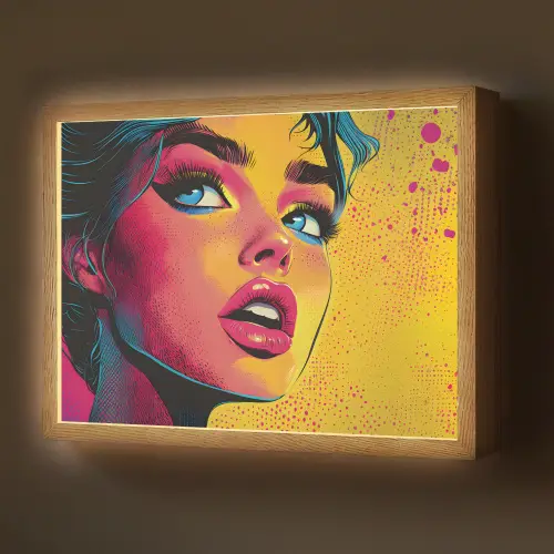 Close-up - Vrouwengezicht - Stippen - Geel Light Box met batterij (Wandlamp) middel -z3d_website