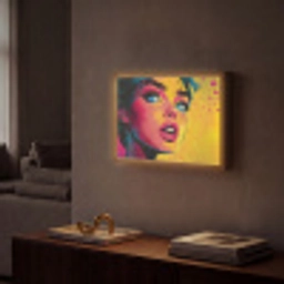Close-up - Vrouwengezicht - Stippen - Geel Light Box met batterij (Wandlamp) middel -sfeer1