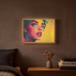 Close-up - Vrouwengezicht - Stippen - Geel Light Box met batterij (Wandlamp) middel -sfeer4