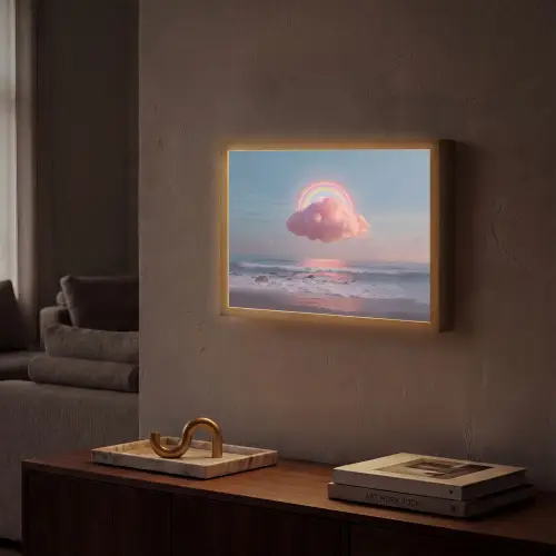 Wolk - Regenboog - Zee Light Box met batterij (Wandlamp) middel -sfeer1