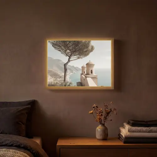 Kust - Klif - Boom - Gebouw Light Box met batterij (Wandlamp) middel -sfeer4