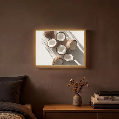 Kokosnoten - Bruin - Shaduw Light Box met batterij (Wandlamp) middel -sfeer4