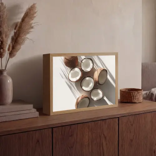 Kokosnoten - Bruin - Shaduw Light Box met batterij (Wandlamp) middel -sfeer2
