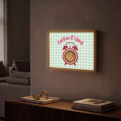 Koffie - Klok - Groen Light Box met batterij (Wandlamp) middel -sfeer1