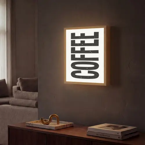 Koffie - Decoratie - Japandi - Vintage Light Box met batterij (Wandlamp) middel -sfeer1