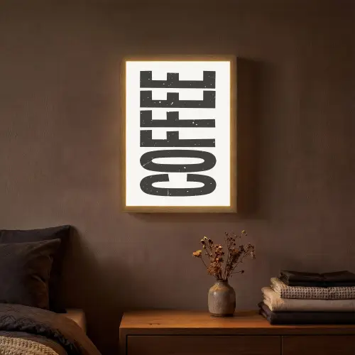 Koffie - Decoratie - Japandi - Vintage Light Box met batterij (Wandlamp) middel -sfeer4