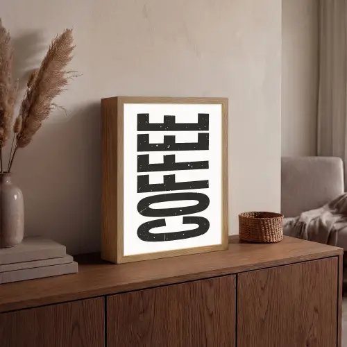 Koffie - Decoratie - Japandi - Vintage Light Box met batterij (Wandlamp) middel -sfeer2